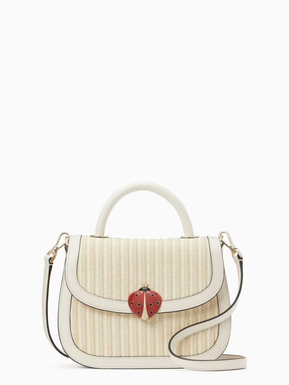 kate spade Cream Straw Top-Handle Satchel with Red Accent